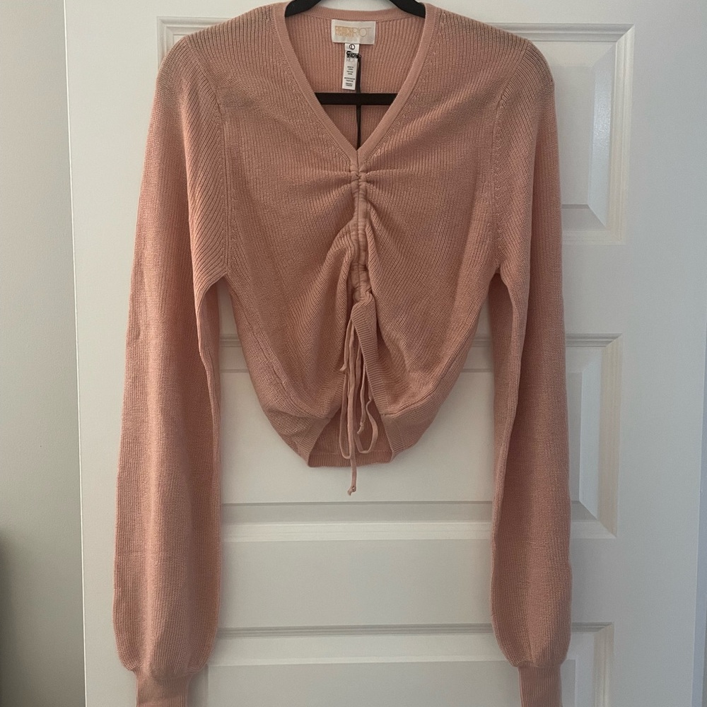 NWT Beach Riot Knitted Ruched V-Neck Pink Sweater